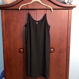 Black Polyester Flowy Swing Dress with Spaghetti Straps